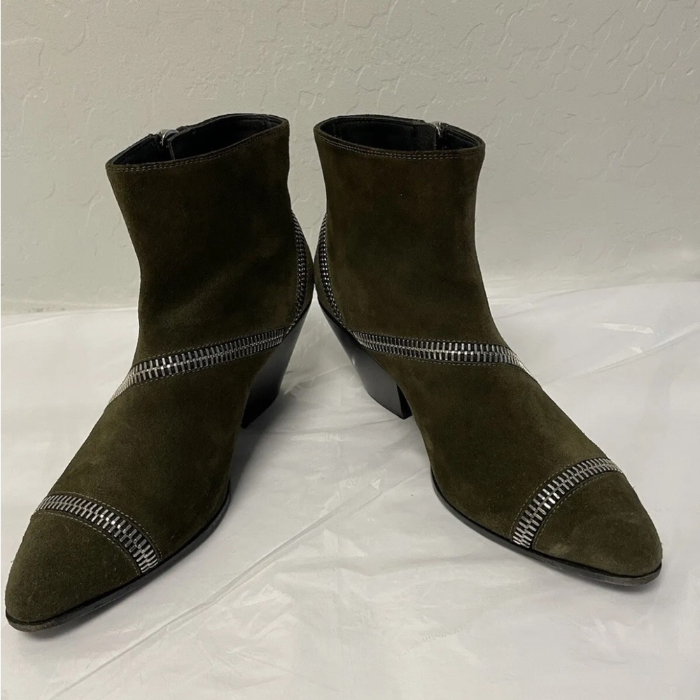 GIUSEPPE ZANOTTI 0live Suede Guns 55 Blade Zip Around Bootie Size 37 1/2 $1175